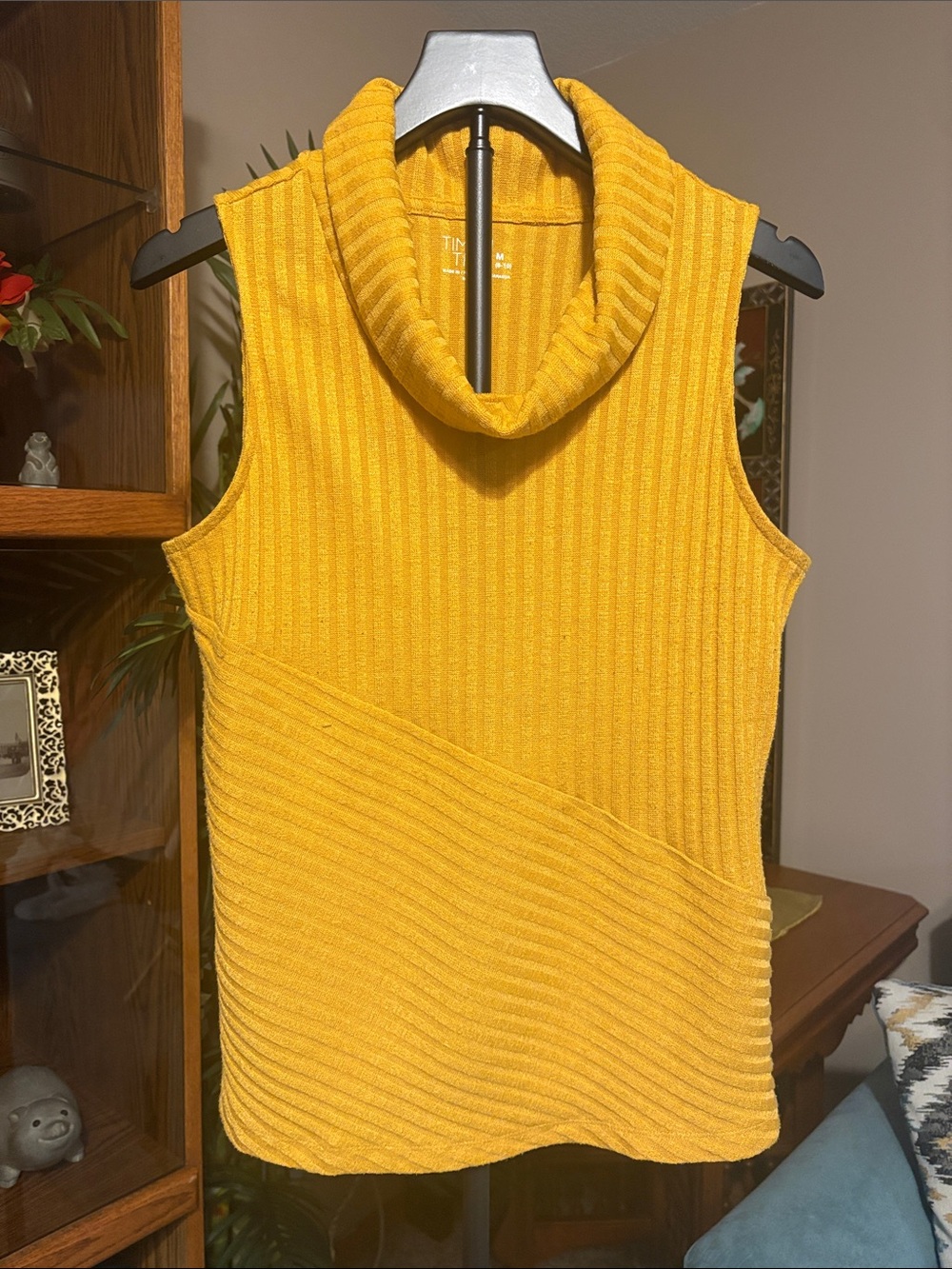 Time and Tru Sleeveless Ribbed Cowl Neck Sweater - Mustard